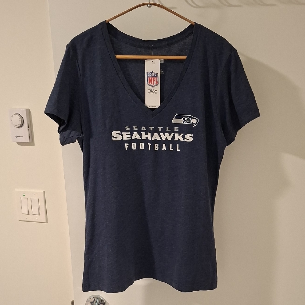 NWT NFL/Seattle Seahawks Women's Heather Blue Branded V-Neck Tee (Size XL)